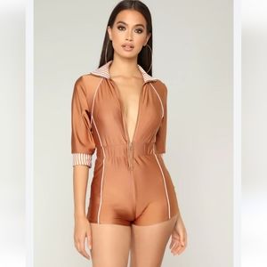 NWT Fashion Nova I Want It My Way Romper Brown/White Size S